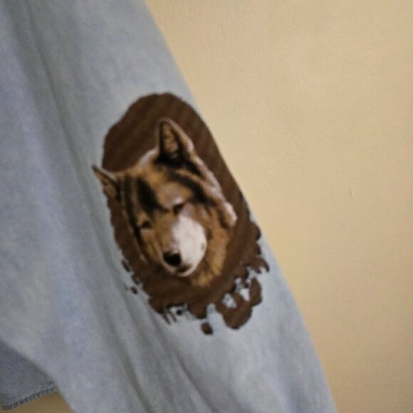 Vintage Unique Native American Wolf Design Button Down Chambray Shirt Gender Neu - Picture 3 of 7